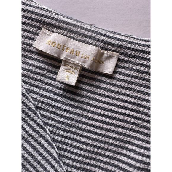 Monteau Los Angeles Dress Grey White Stripe Fit Flare Dress Small Cap Sleeve - Picture 3 of 8